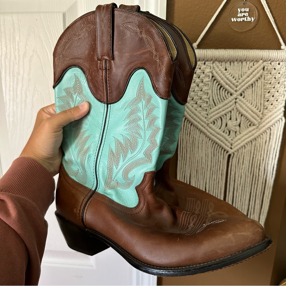 Durango Brown + Teal Leather Cowgirl Boots // Size 9
